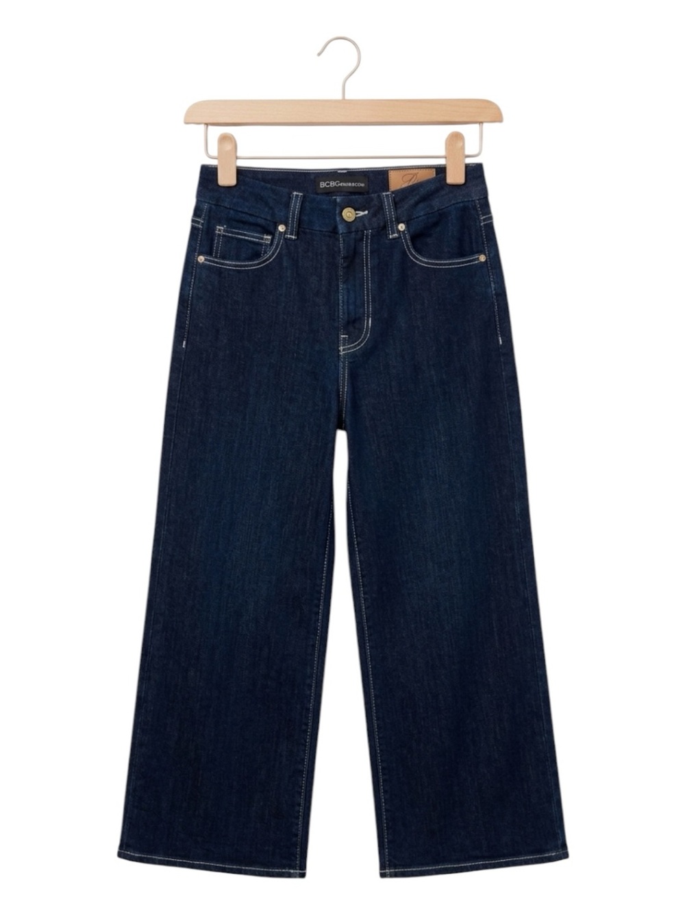BCBGeneration High-Rise Wide-Leg Denim Trousers Dark Indigo Wash Size 9